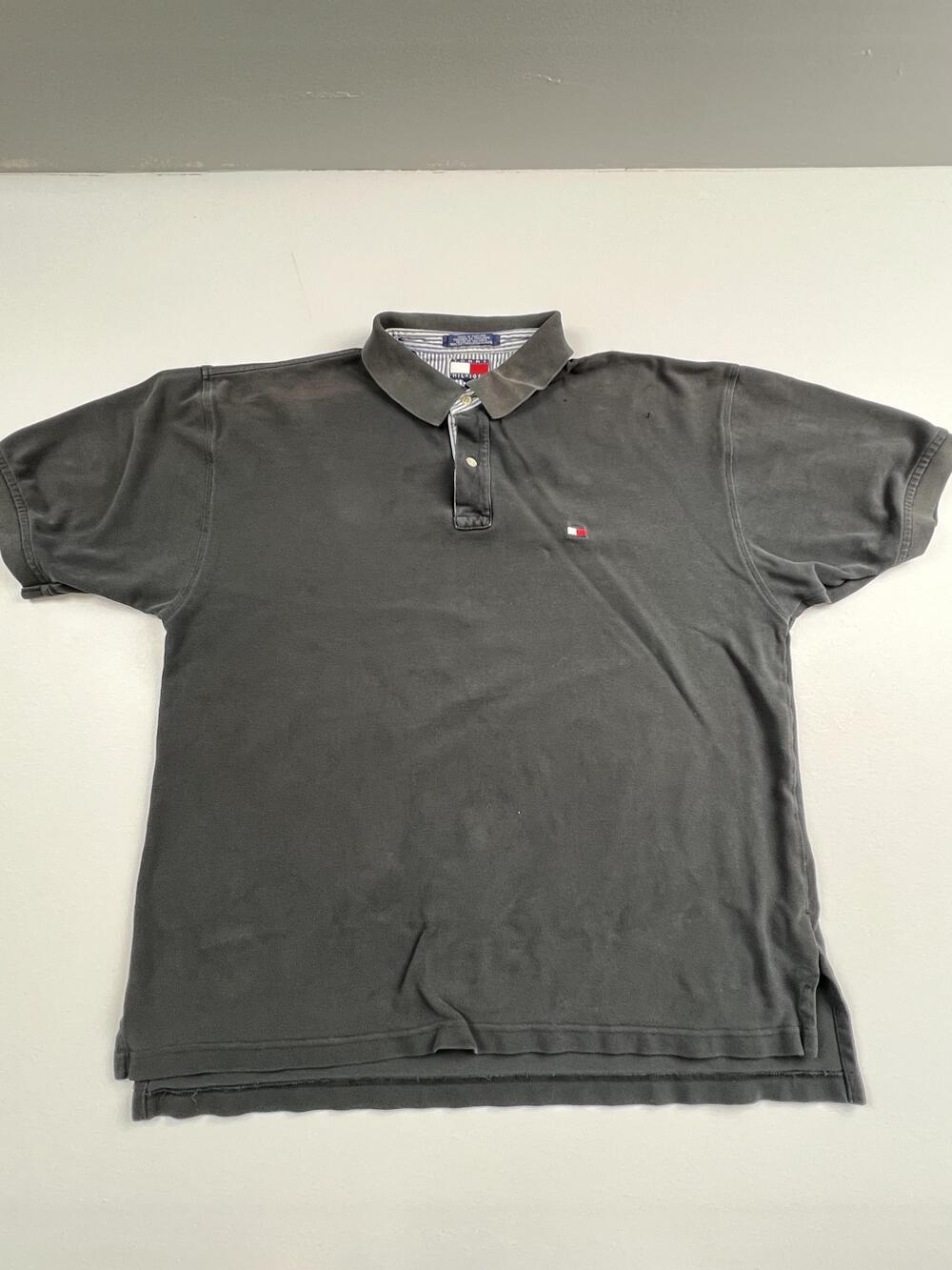 Tommy Hilfiger Polo Shirt Mens XL Black Solid Flag Logo Cotton Casual Knit